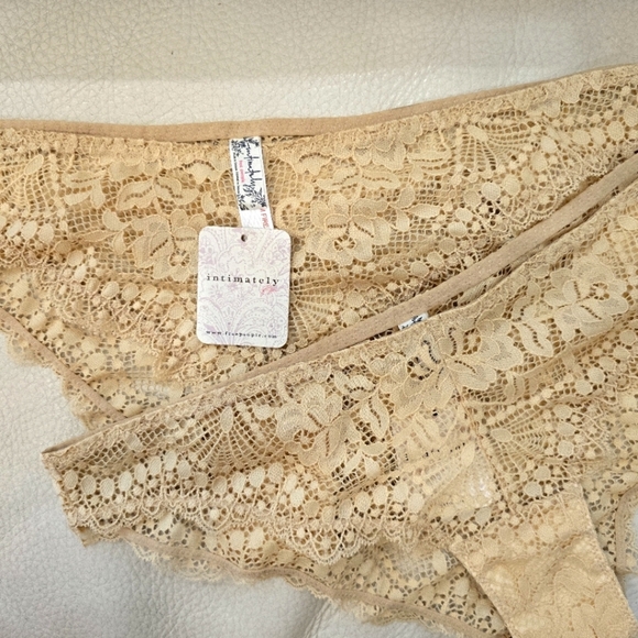 Free People Intimately Lace Panties Beige Tan Nude Set Of 2 Size S - Picture 1 of 5